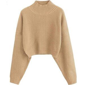 Zaful Womens Medium Mock Neck Long Sleeve Ribbed Knitted Pullover Sweater Cream